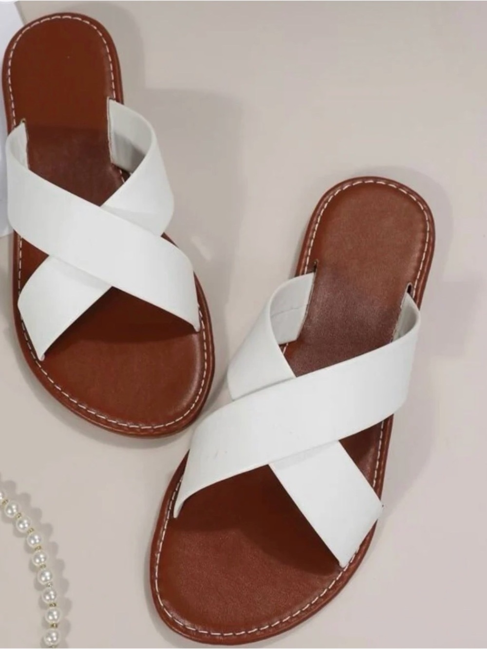 White Crisscross Slide Sandals - NEW